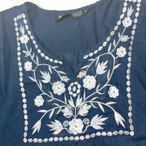 Blue Linen Embroidered Shirt
